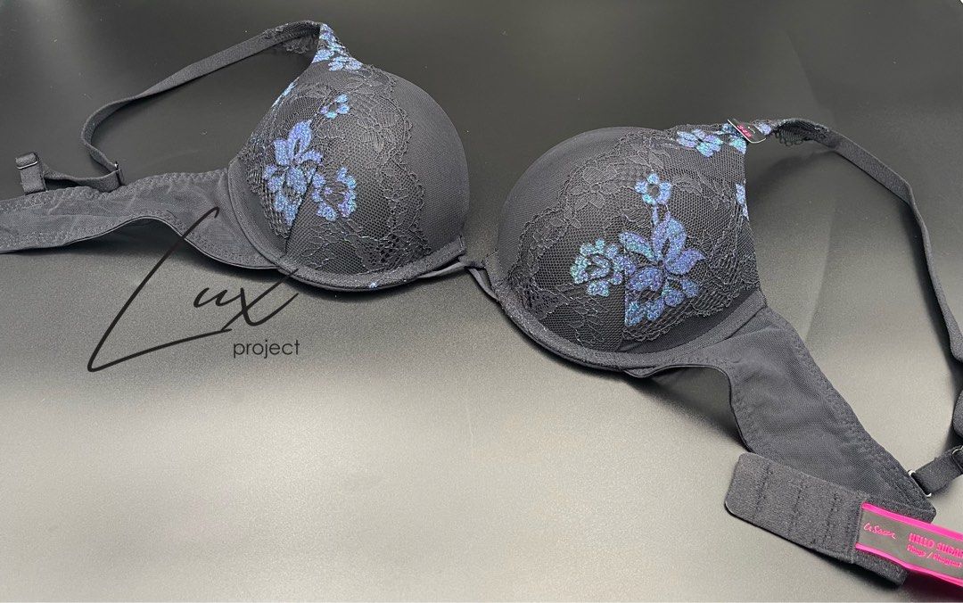 Authentic LaSenza Hello Sugar Royal Blue Black Lace Push Up Bra, Women's  Fashion, Tops, Other Tops on Carousell