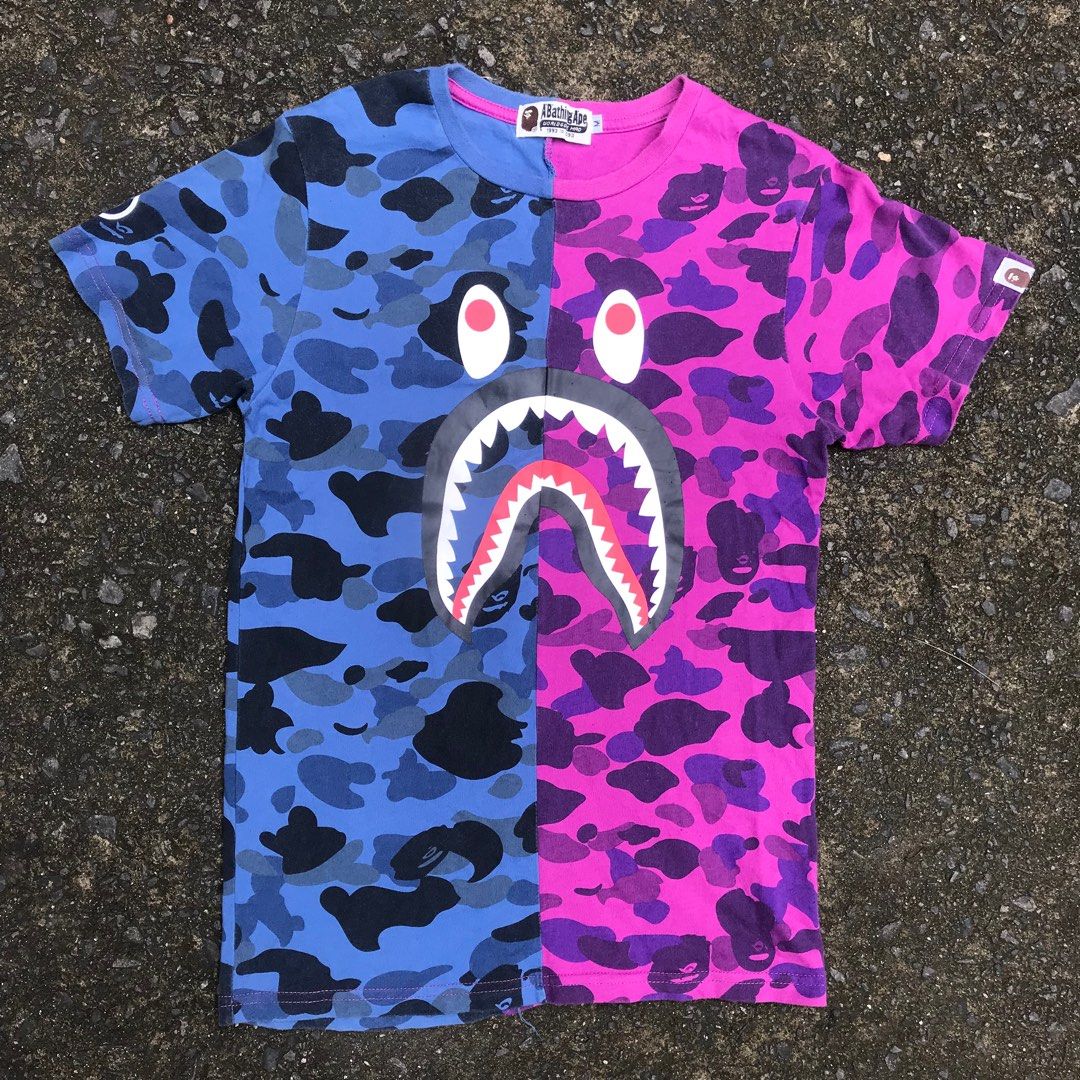 Bape half blue half purple shirt top