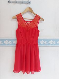 Bcbg red mini dress Bcbgeneration lace dress merah