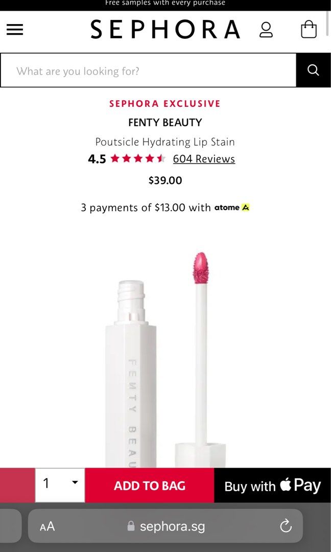 Bnib fenty beauty hydrating lip stain in berry banger, Beauty