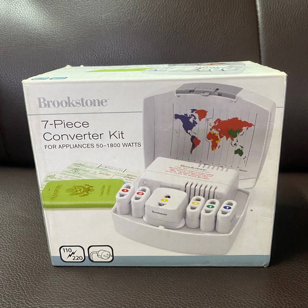 Brookstone 7 Piece Dual Wattage Travel Converter & Adapter Kit for