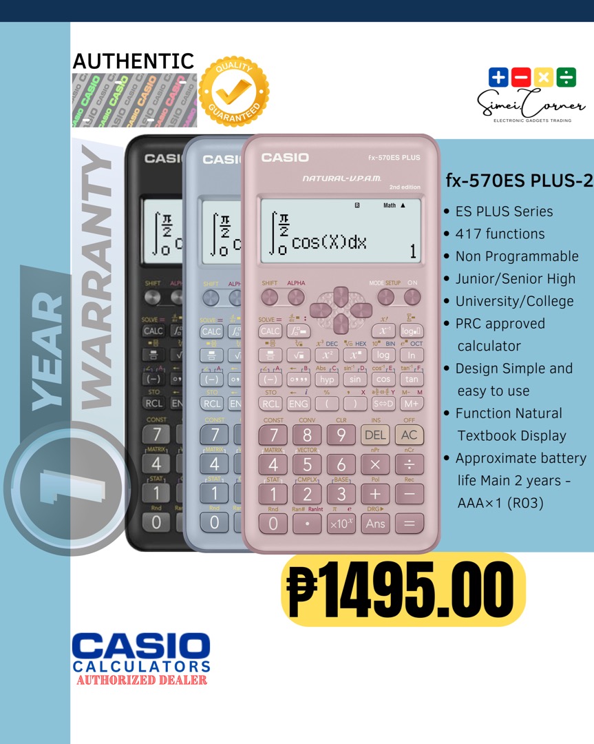 Casio Scientific Calculator fx570es plus 2 with FREE LEATHER SLEEVE
