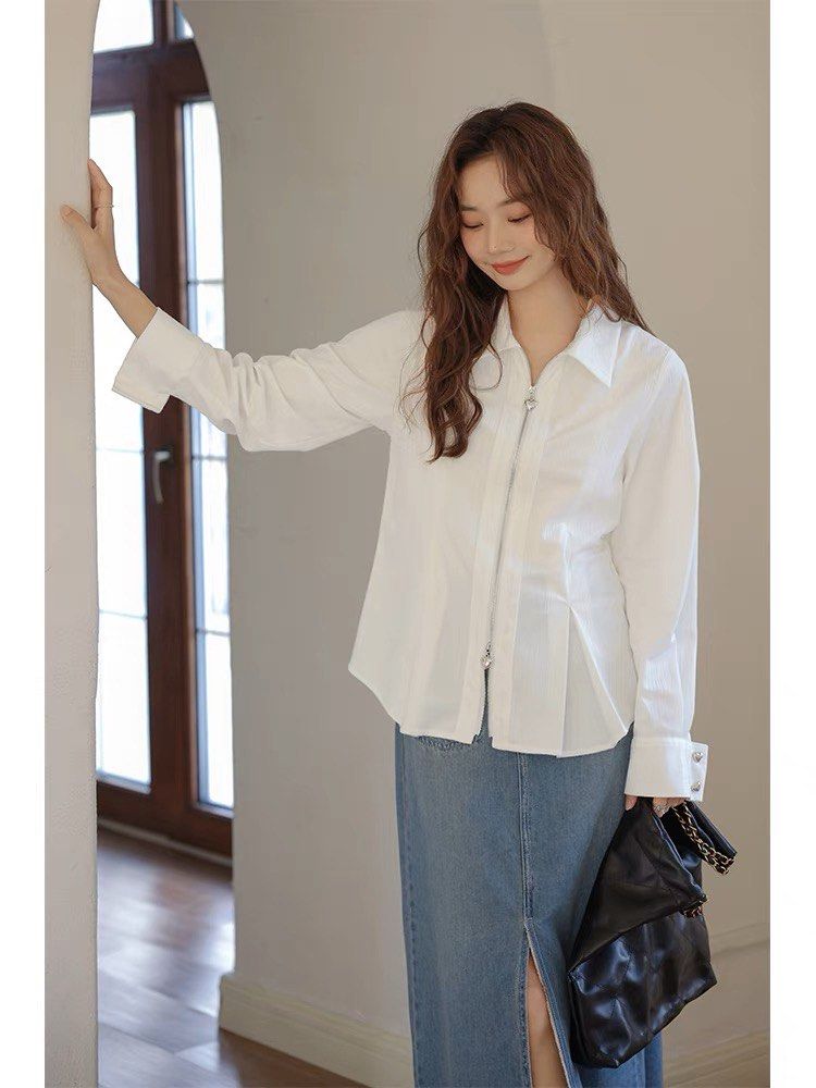White zip clearance up shirt