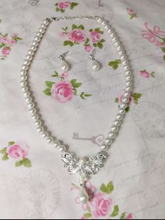 Pearl necklace and earrings