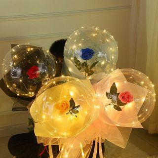 DIY LED Rose Flower Balloon Luminous Balloon Rose Bouquet, Light Transparent Balloons with Flower, Ball Artificial Roses for DIY Bouquets Wedding Party Gift Home Decoration Valentine’s Day Gift, AS1400
