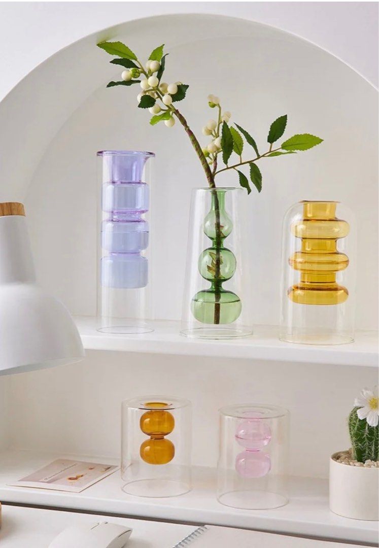 Double Walled Glass Vase, Furniture & Home Living, Home Decor, Vases