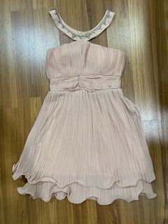 Dusty pink beaded padded cocktail chiffon dress