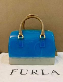 Authentic Furla Candy Burlesque Blue Solid PVC Bag on sale at