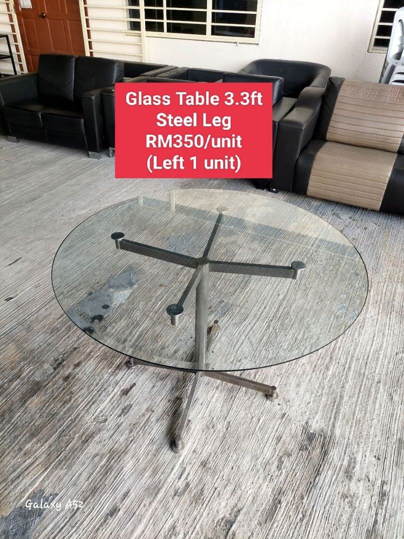 GLASS TABLE STEEL LEG, Furniture & Home Living, Furniture, Tables