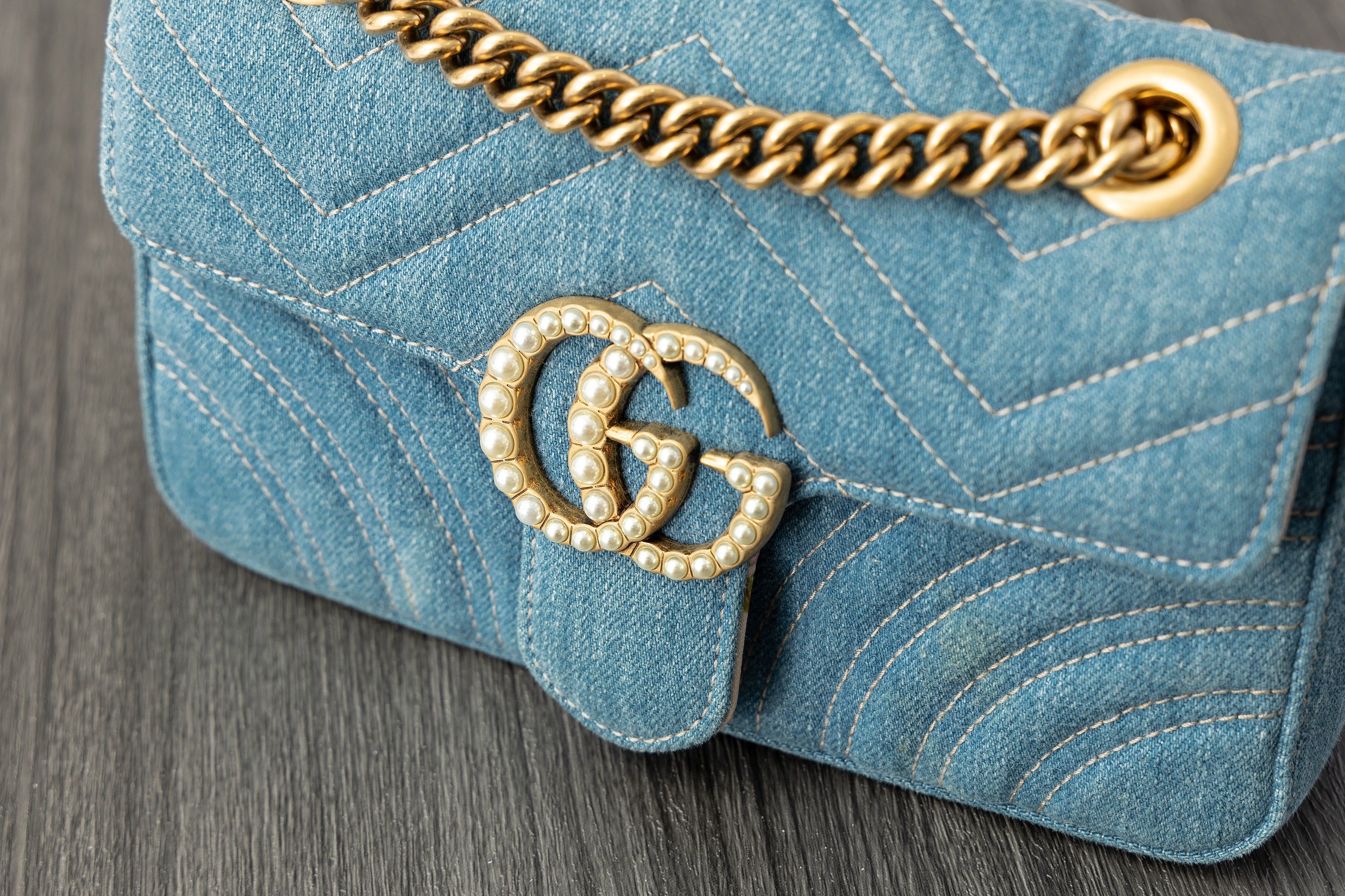 Gucci Stripe Shoulder Denim Leather Mini Micro Bag – Mint Market