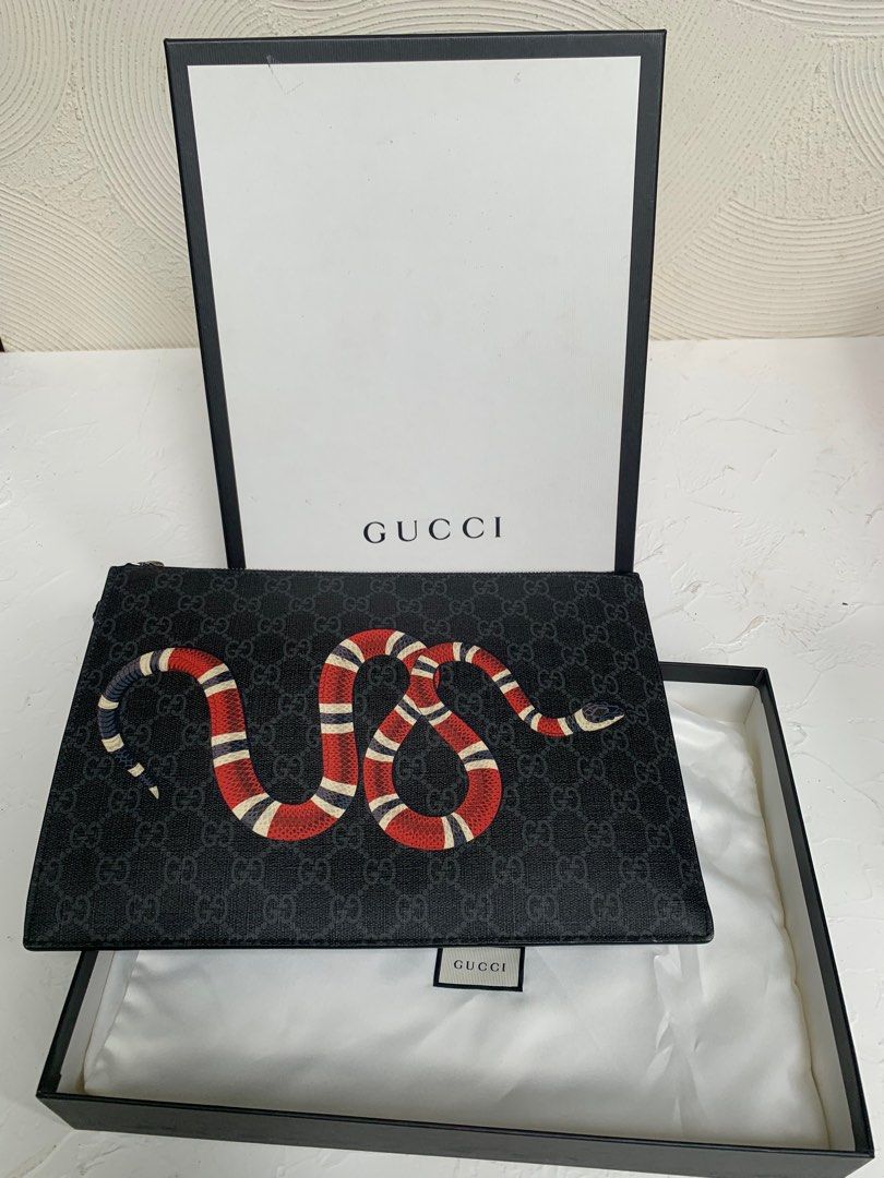 Gucci GG Supreme KingSnake Snake Pouch Clutch