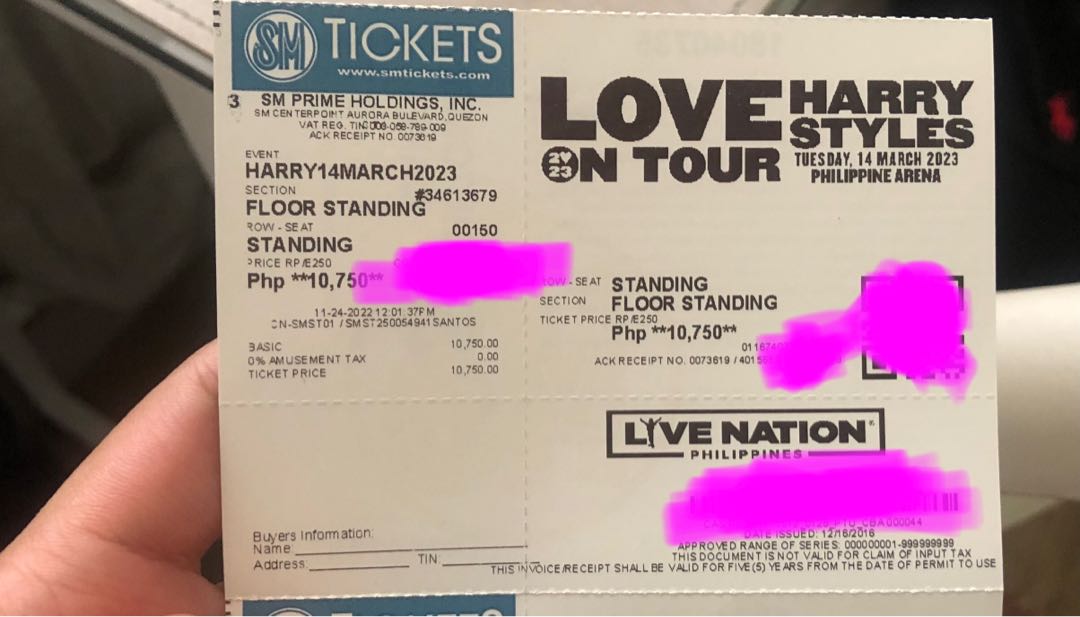 HARRY STYLES TICKET HSLOTMNL (1) Floor Standing ticket, Tickets
