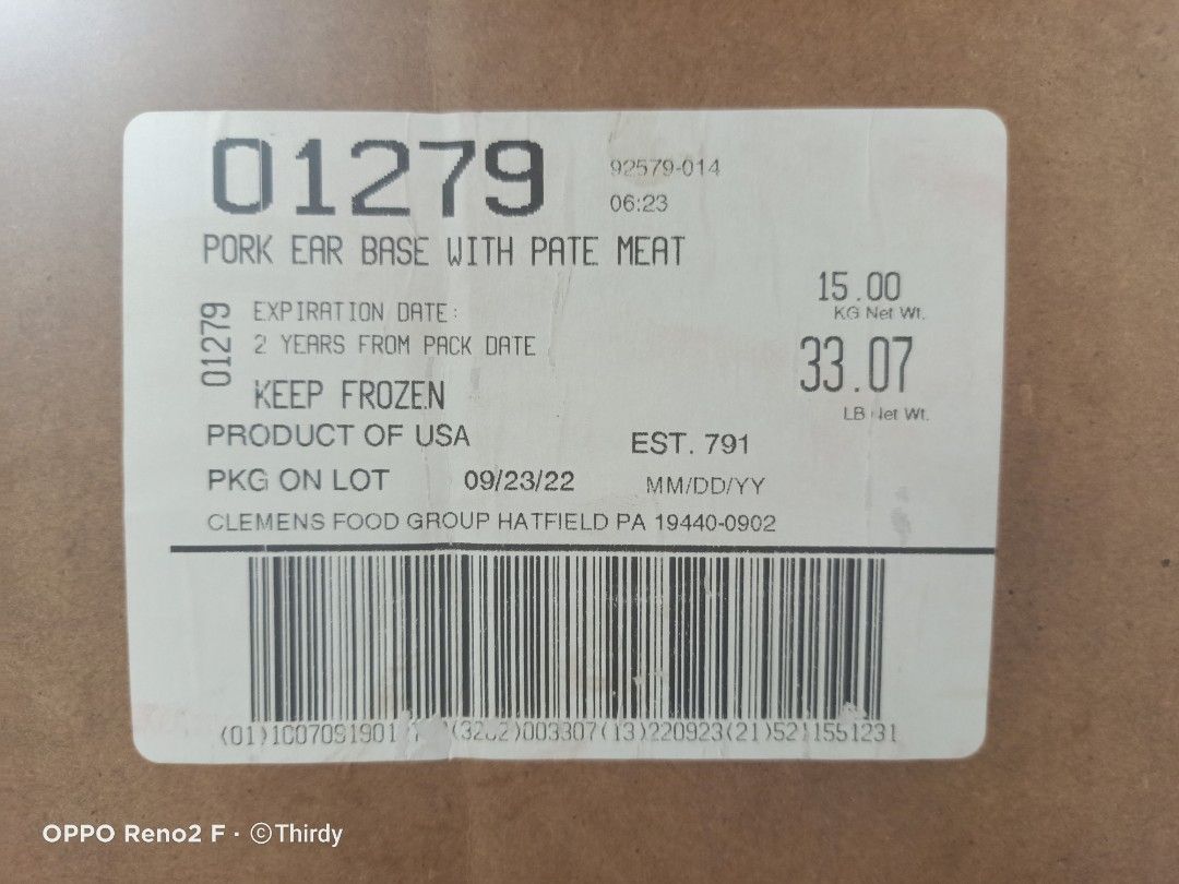 HATFIELD PORK EAR 15KGS, Food & Drinks, Chilled & Frozen Food on Carousell