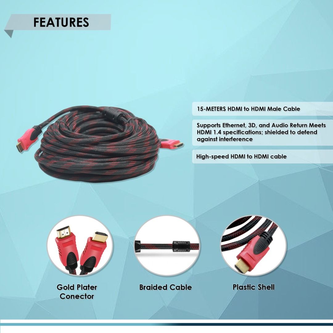 HDMI to HDMI cable (male to male, 15-meter) for Monitor, PC/ Laptop ...