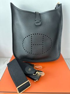 Hermes Evelyne Bag 29 Ecru Twill H Taurillon Clemence Black