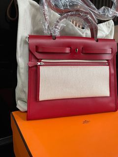 hermes herbag 31cm (stamp t) rose sakura color canvas with pouch bag,  silver hardware, with dust cover