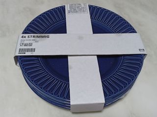 IKEA 4x Strimming STONEWARE BLUE PLATE