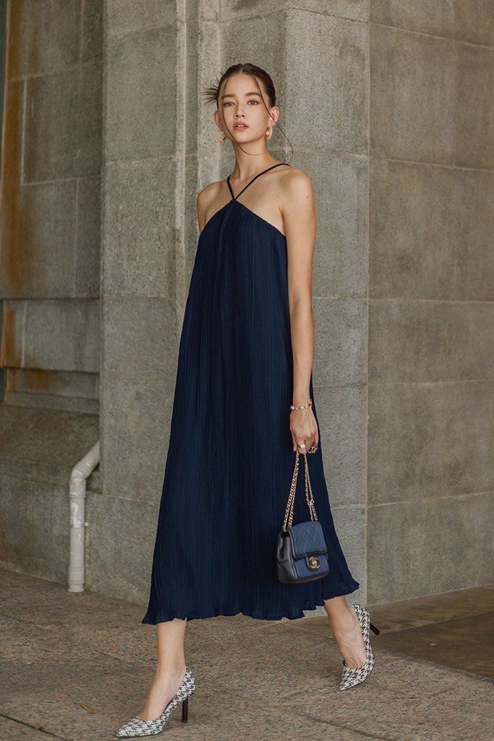 Kimora satin pleated dress clearance