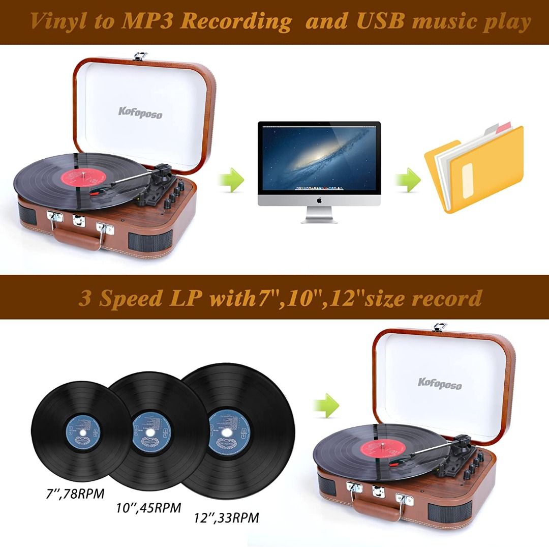 Kofoposo Vinyl Record Player,Portable Suitcase Retro Record Players ...