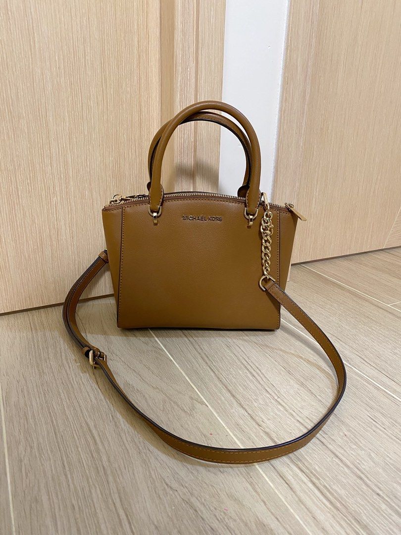 Michael Kors Ellis MK Convertible Satchel Bag Brown Luggage Leather Carousell