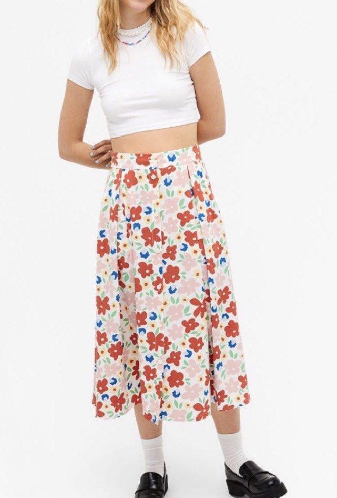 monki floral midi skirt