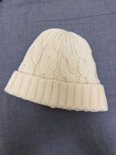 無印良品MUJI_不易刺癢麻花織紋針織帽_象牙白55-59cm