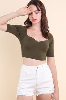 Neonmello NM Abigail sleeved crop top in olive green XL