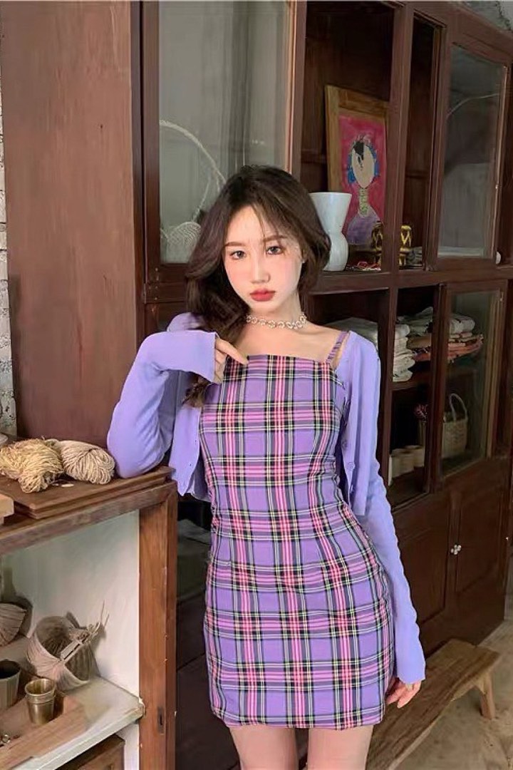 Purple discount checkered dress