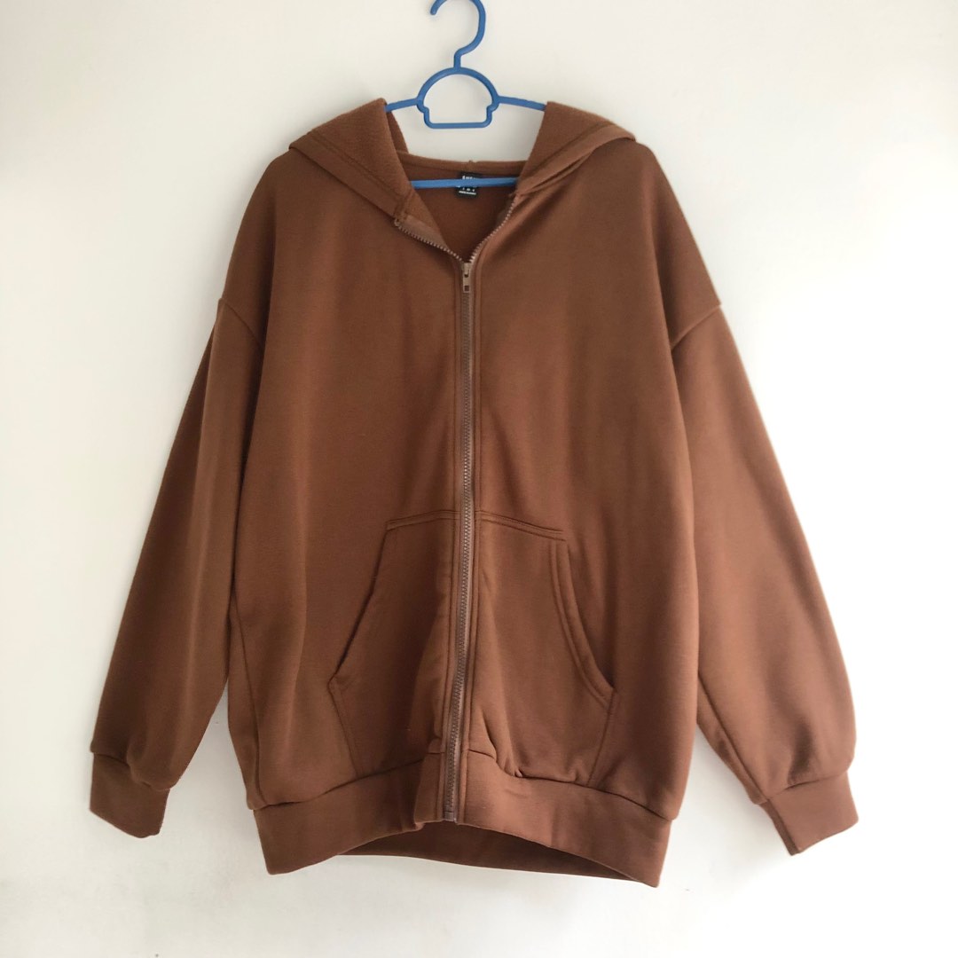 Shein brown jacket zip up clearance