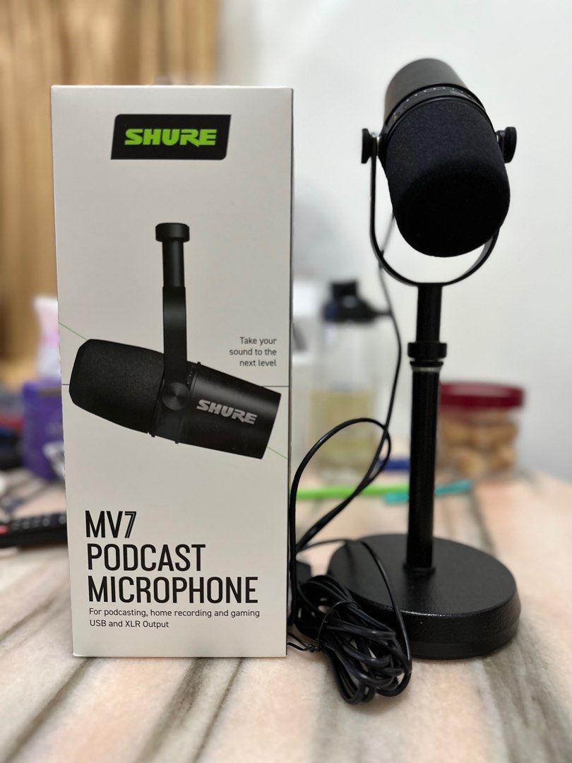 Shure MV7 Podcast Microphone with Heavy Duty Stand, Audio, Microphones ...