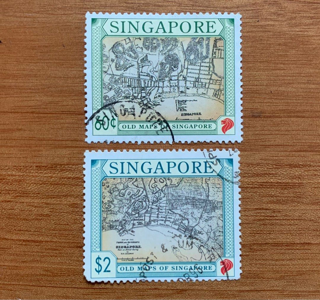 Singapore stamps 1996 old maps Straits Settlements classic 2 stamps