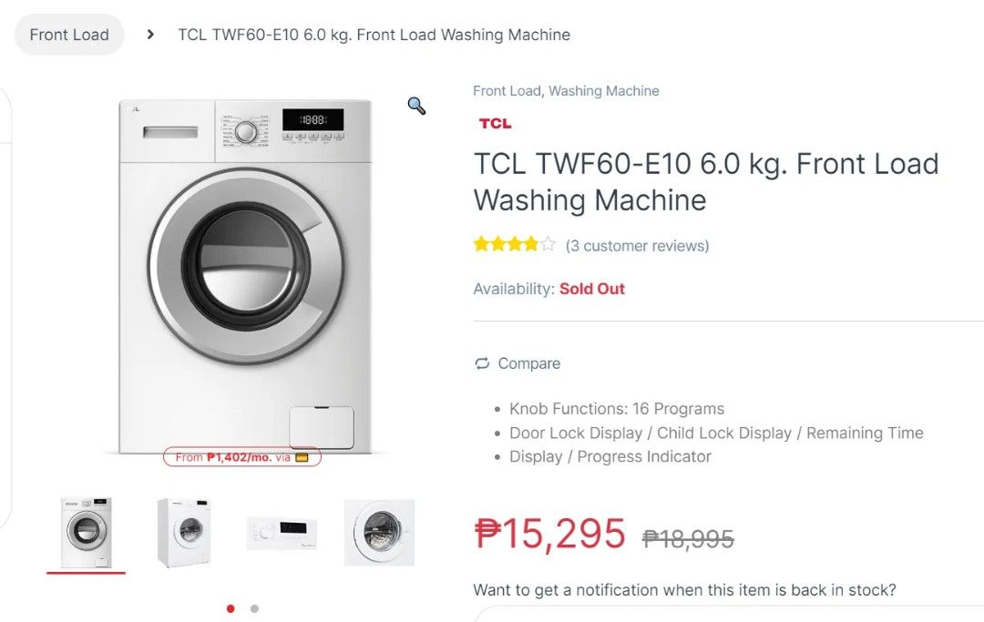 TCL Front Load Washing Machine 6KG, TV & Home Appliances, Washing