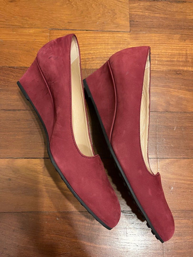 Red suede wedge shoes sale
