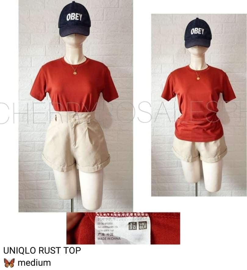 SALE: Uniqlo Rust Top (Category: Blouses) located in Muntinlupa City. Submitted by juju1003 (Listing ID 1215285284, Image 1). Description: Almost New Uniqlo Shirt No flaws Size as indicated in the photo.