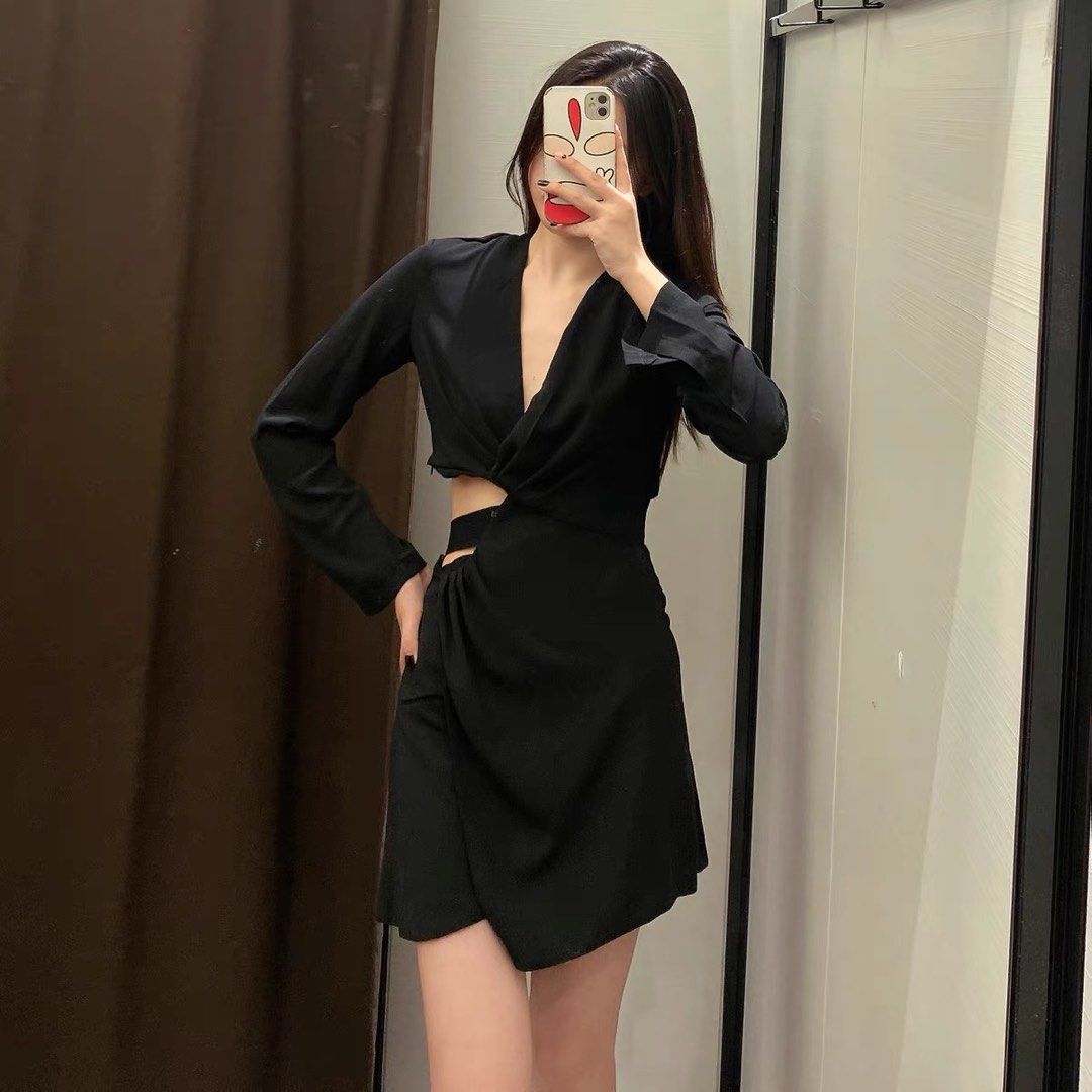 V neck black suit dress, Women's Fashion, Dresses & Sets, Dresses on — free download