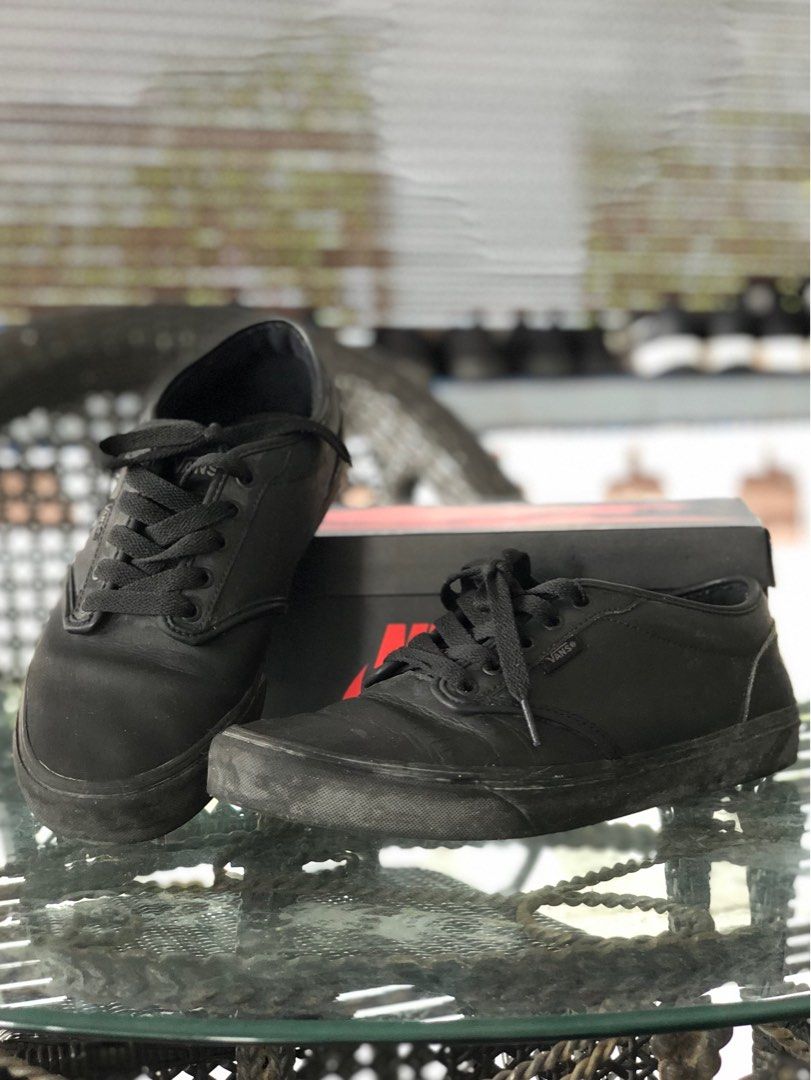 Vans all black leather shoes discount
