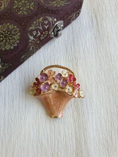 Vintage basket & flower enamel brooch from Japan