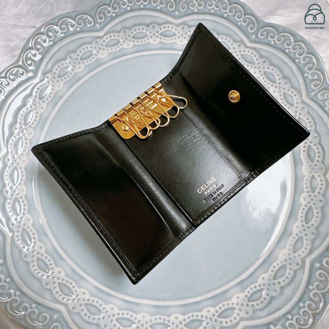 Vintage Celine Black Macadam 6 Key Holder, 名牌, 手袋及銀包- Carousell