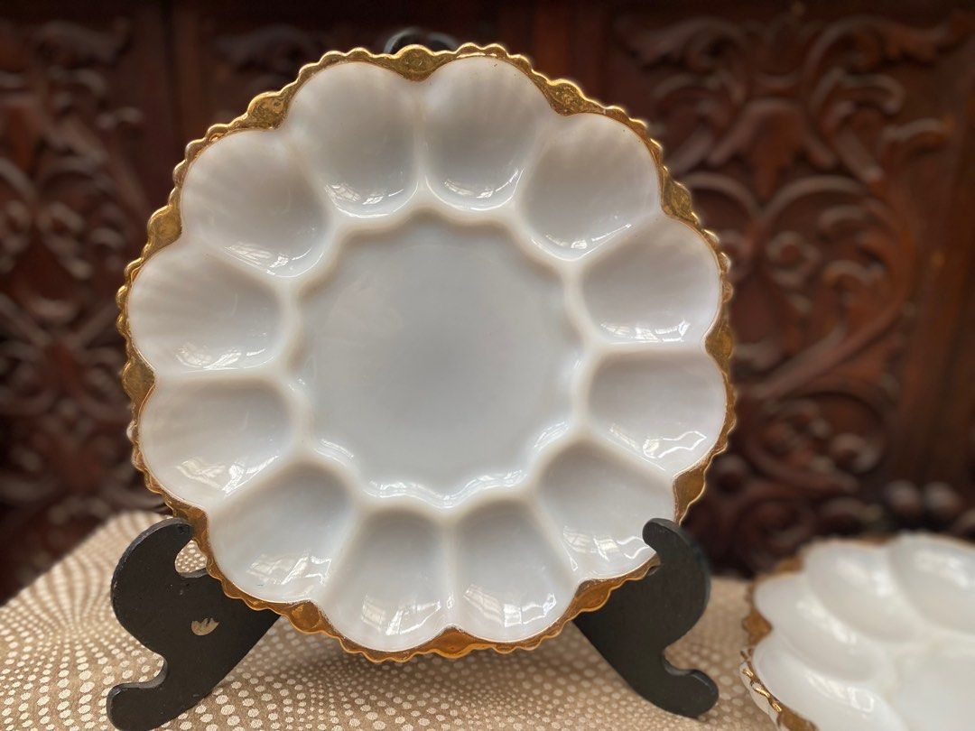 Vintage milk glass with gold trim on Carousell
