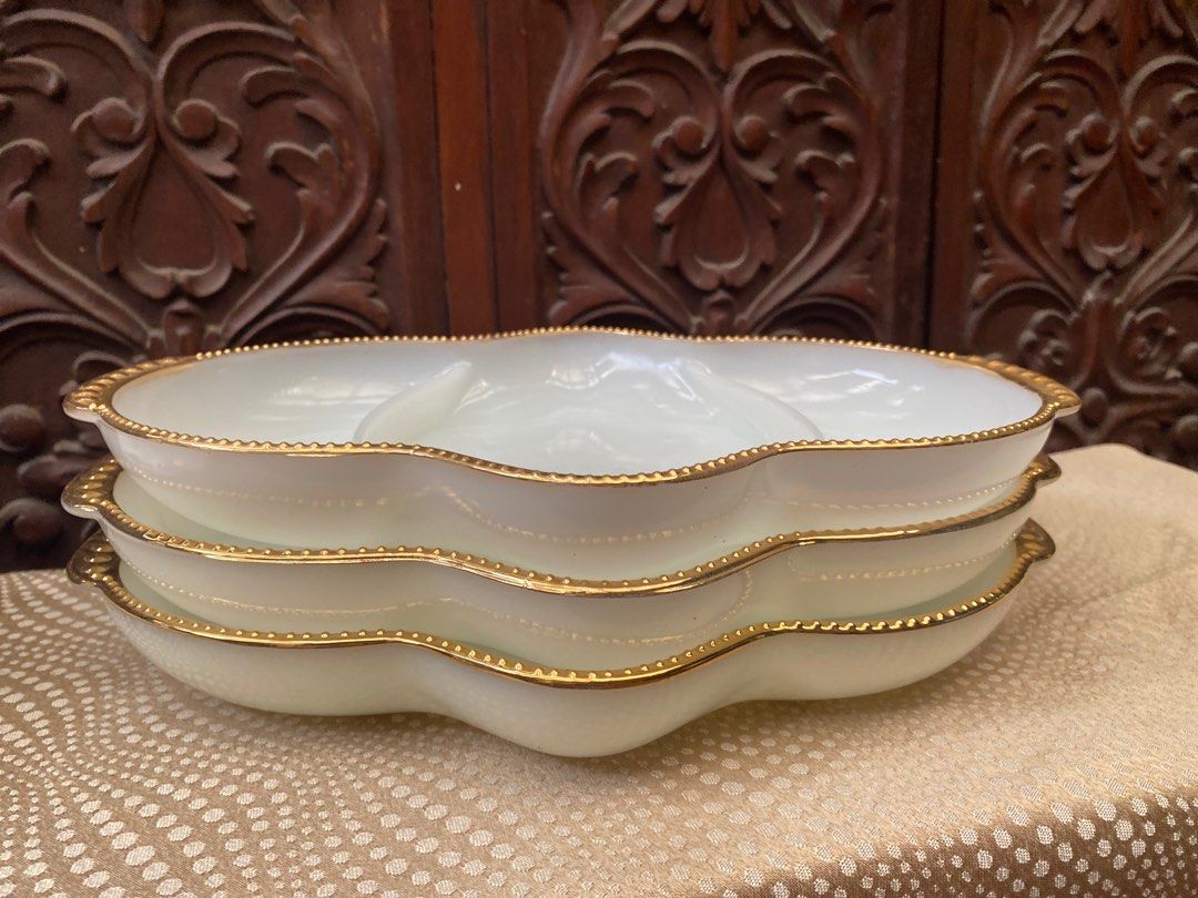 Vintage milk glass with gold trim on Carousell