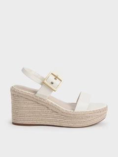 White Buckled Espadrille Wedges