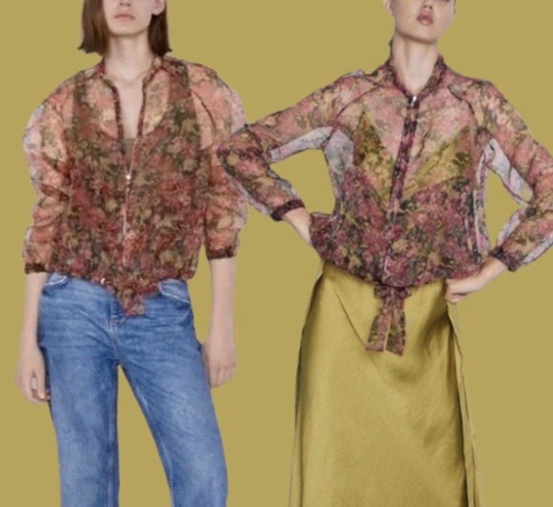 Zara sheer bomber jacket top