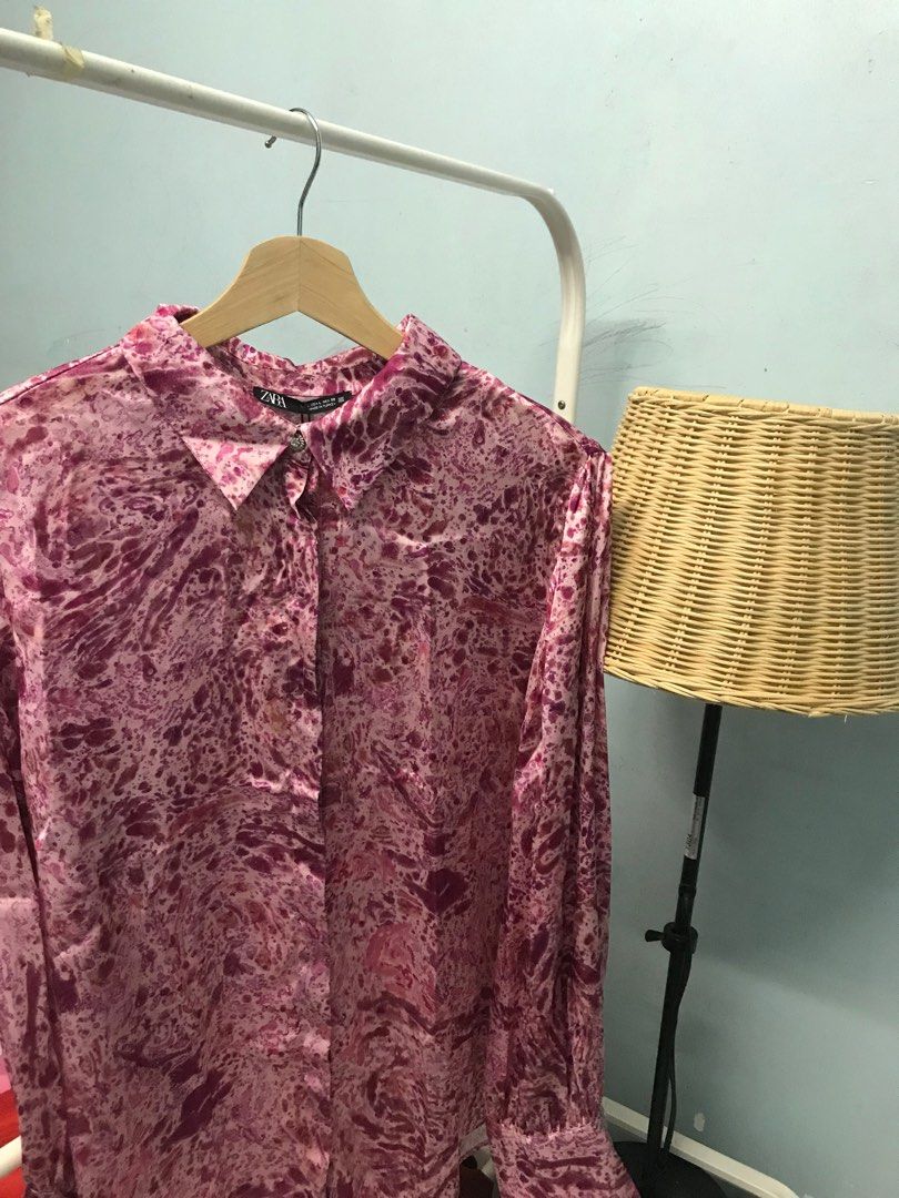 Zara flowy satin blouse, Women's Fashion, Tops, Blouses on Carousell