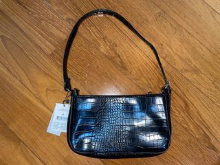 GUESS Katey Luxury Black Moc Croc Satchel Bag