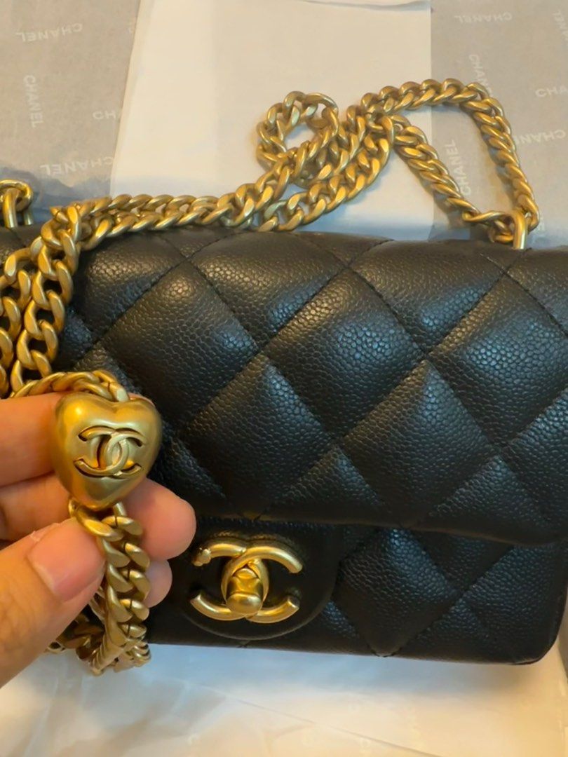 23P Chanel 19cm Heart Adjustable Mini CF Caviar, Luxury, Bags & Wallets on Carousell