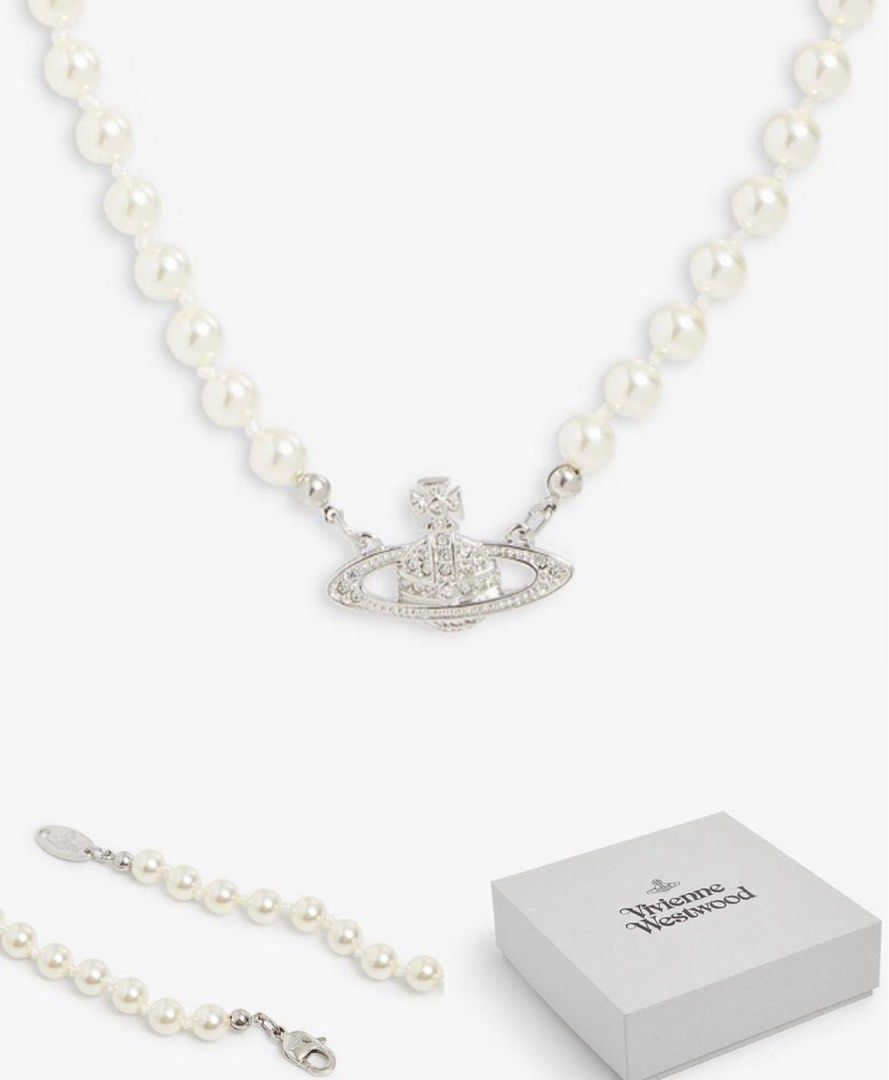 VIVIENNE WESTWOOD JEWELLERY - Mini Bas Relief brass, Swarovski crystal and  pearl pendant necklace
