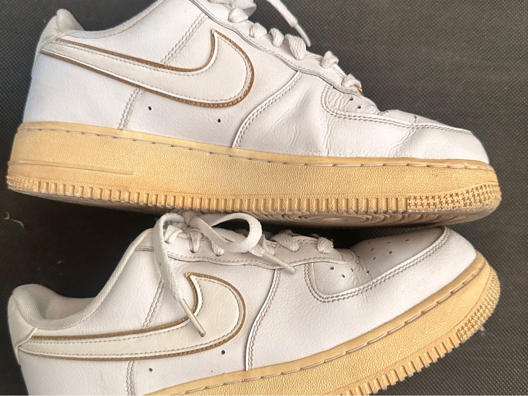 Used Air Force 1 White and Gold 8.5W on Carousell