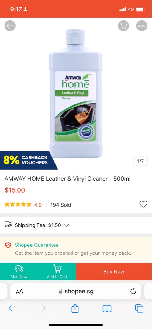 Amway Leather & Vinyl Cleaner 500ml, Furniture & Home Living