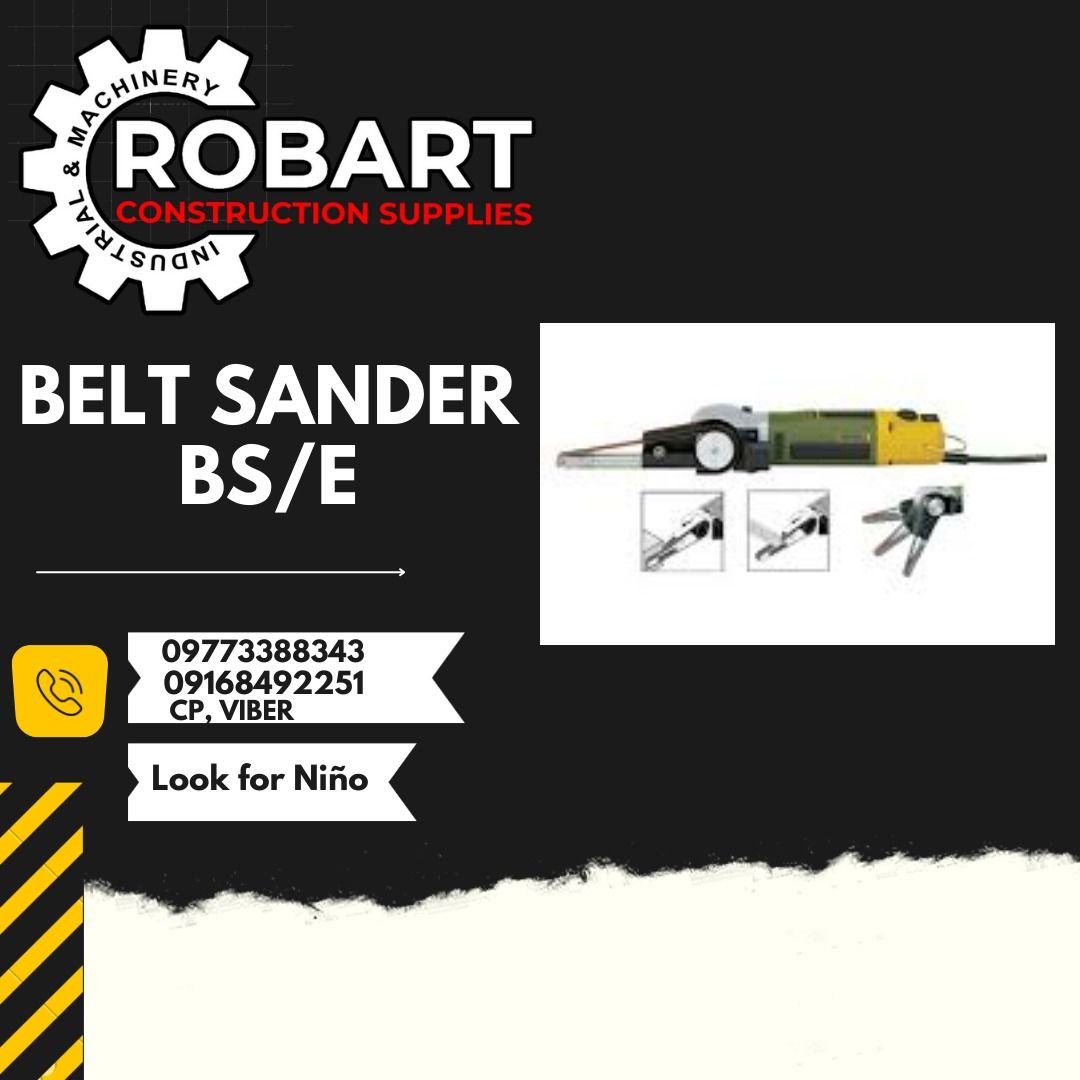 BELT SANDER BS/E (Category: Construction Tools & Equipment) located in Manila. Submitted by ninoparede24925 (Listing ID 1215329181, Image 1). Description: BELT SANDER BS/E 220 volt 50 - 60hz. Power 100 watts, speed 225 - 450rpm Belt size 10 x 330mm Model:28 536 Brand:PROXXON also available: model:28-536-47 BOARD - - for faster transaction: look for:Niño Paredes call/text/viber:09168492251 :09773388343 or direct message #RobartConstructionSupplies