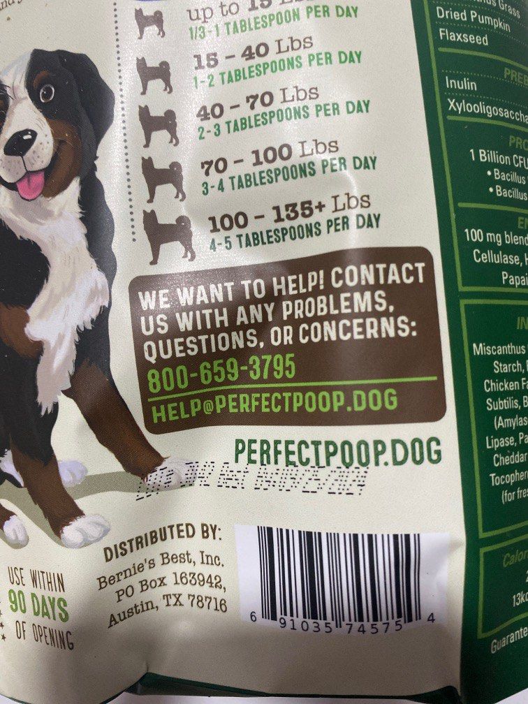 BERNIE'S PERFECT POOP IN ONE DIGESTION FORMULA FOR DOGS, 44 OFF